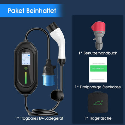 Mobiel Laadstation Elektrische Auto – Laadzuil EV Oplader – Elektrische Wagen Laadkabel – Snellader 11 kW – Driefasig 16A 380V – Robuust Duurzaam Ontwerp