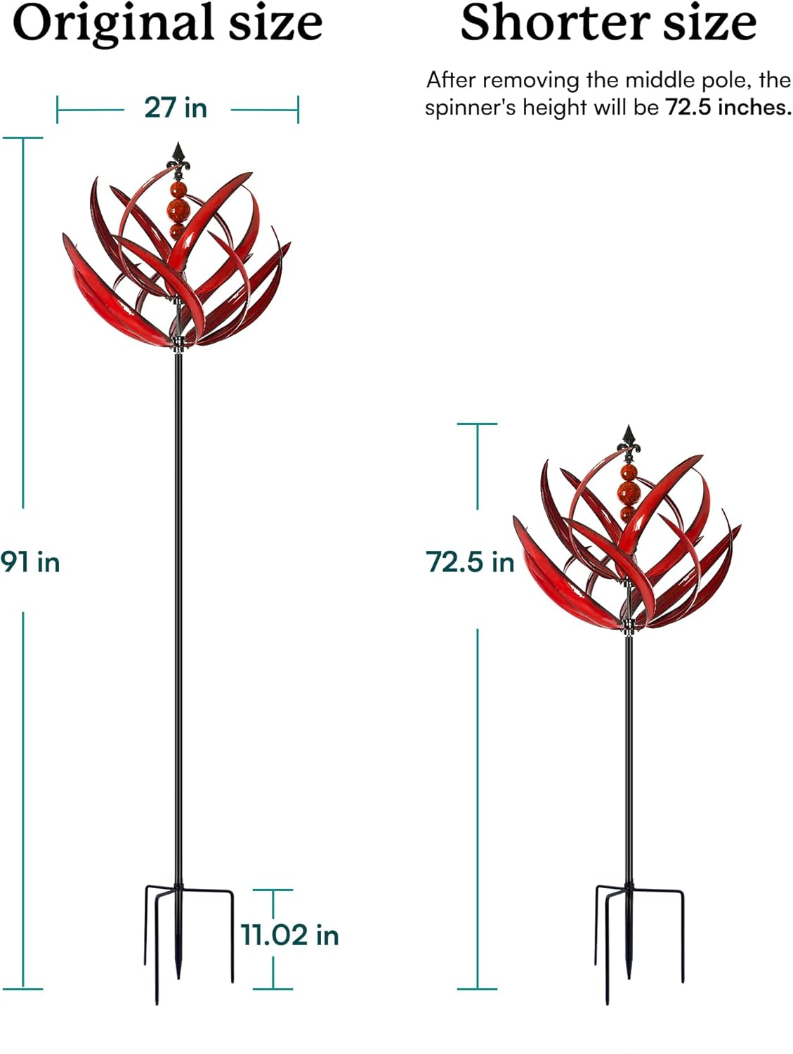 Tuin Wind Spinners - Grote Outdoor Metalen Wind Spinners Sculpturen, Gazon Yard Art Garden Decor (Bourgondische Lotus)