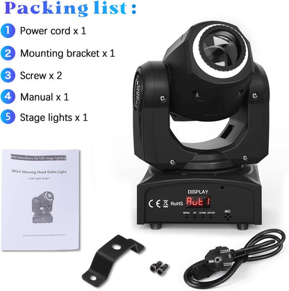 UKing 50W LED Moving Head,Disco podiumlicht met 8 patronen 8 kleuren Gobo spot, 10/12 kanalen, LED-lichteffecten voor bar club show