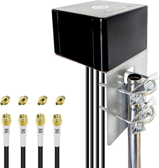 Maswell 5G Antenne Outdoor 4X4 MIMO | Met 6 dBi Omni Mobilfunk 600–8000 MHz Kruisgepolariseerd LTE 5G NR Antenne met WiFi 6E voor Wohnmobil Haus Robuust Routermodem | 4X SMA-Stecker & TS9