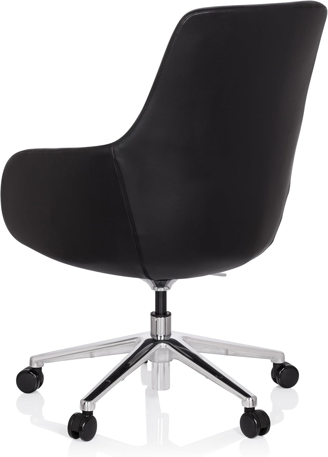 hjh OFFICE Bareno 600980 loungestoel, echt leer, zwart, hoogwaardige draaistoel, comfortabel gevoerd