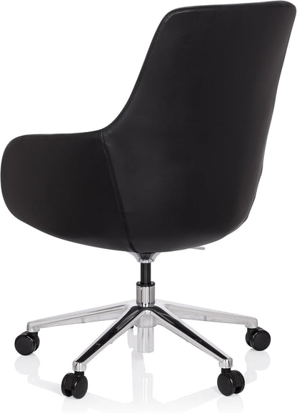 hjh OFFICE Bareno 600980 loungestoel, echt leer, zwart, hoogwaardige draaistoel, comfortabel gevoerd