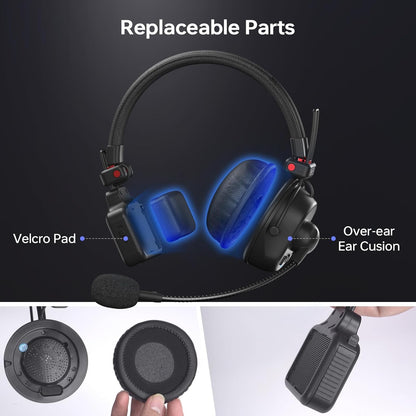 cametv Waero-PRO 1,9 GHz Wireless Intercom Headset System Noise Cancellation A/B Group 1700ft (518m) Zero Latency 2 Persoon Team Communication for Church Boating TV Film Production Drone (4 stuks)