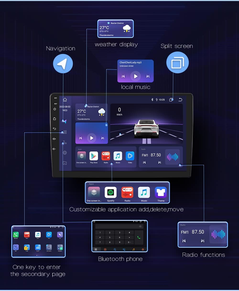 Android 12 Autoradio – Multimedia Systeem – Navigatie Radio – Touchscreen Car Stereo – Draadloze CarPlay & Android Auto – 9 Inch QLED Scherm – 4G + 32GB Opslag