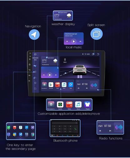 Android 12 Autoradio – Multimedia Systeem – Navigatie Radio – Touchscreen Car Stereo – Draadloze CarPlay & Android Auto – 9 Inch QLED Scherm – 4G + 32GB Opslag