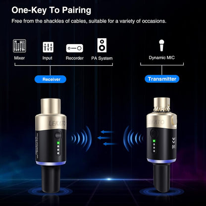 LEKATO 5,8 GHz draadloze microfoon zender ontvanger plug-in XLR microfoon draadloos systeem voor dynamische microfoon, audio mixer, digitale reflexcamera, geluidssysteem