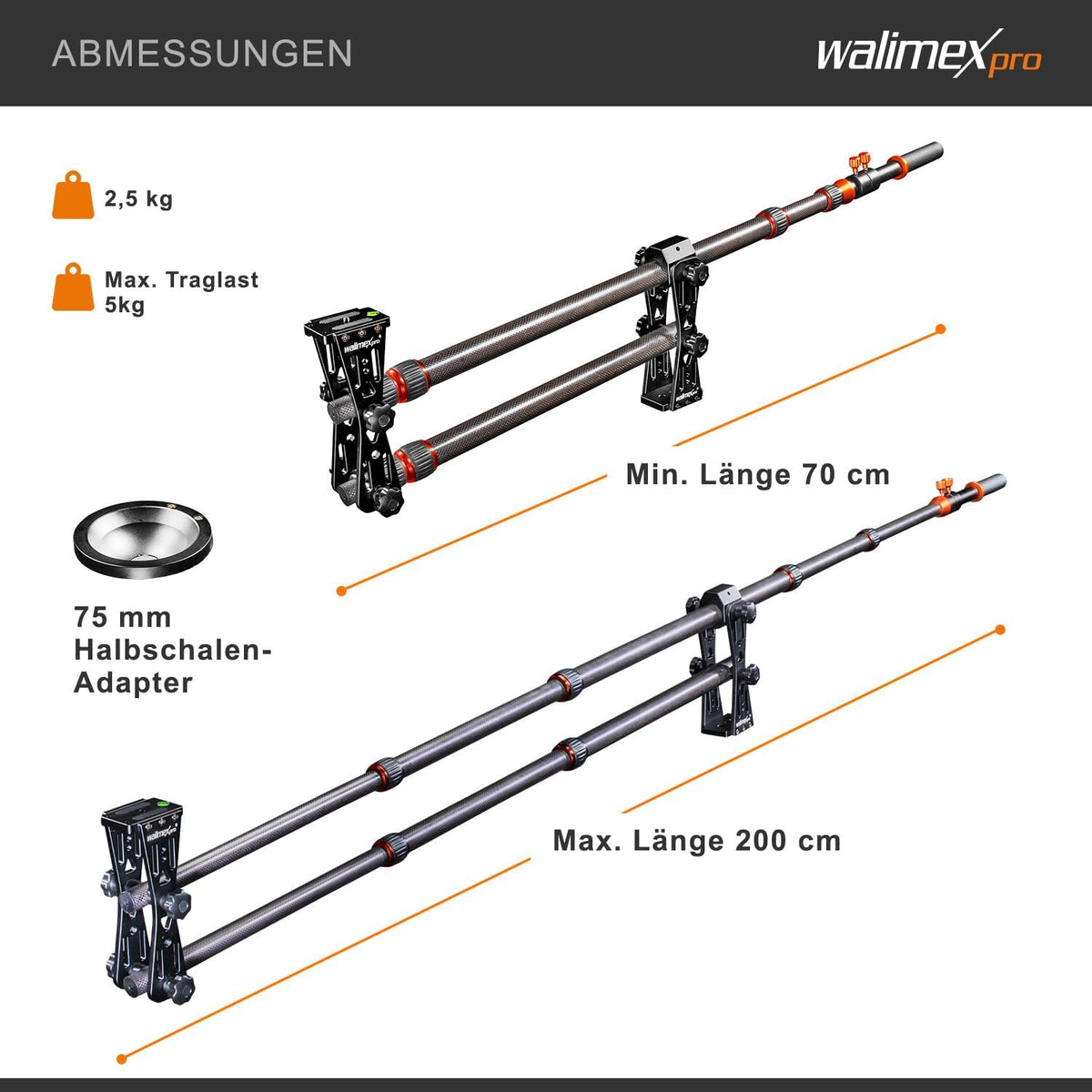 Walimex Pro Carbon camera Jib Traveller 7.2 zwart