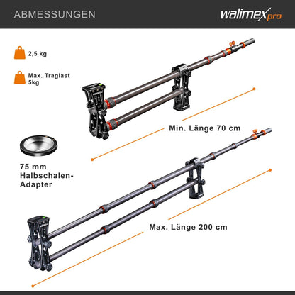 Walimex Pro Carbon camera Jib Traveller 7.2 zwart