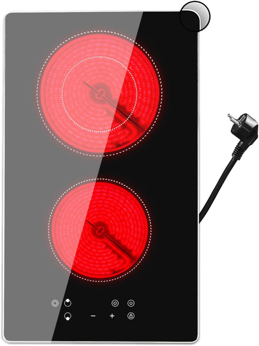 Ingebouwde keramische kookplaat – Elektrische kookplaat – Domino kookplaat – 2-zone kookplaat – Ceramische kookplaat – Compact 28 cm – Touchbediening – Aluminium frame