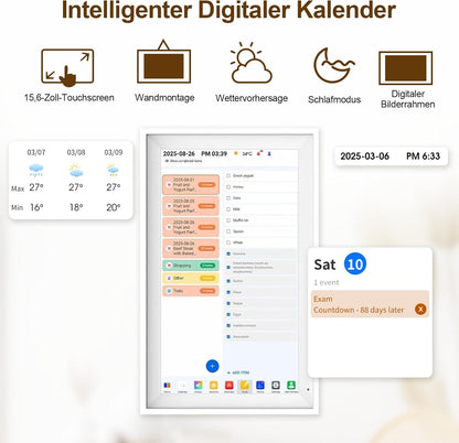 Digitale Kalender – Familieplanner – Slimme Agenda – Elektronische Planner – Wandkalender – 15,6 Inch Touchscreen – Full HD 1920x1080 – 64 GB Opslag
