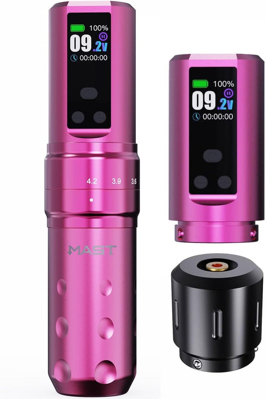 Mast Fold2 Pro Draadloze Tattoo Machine Pen Roterende Tattoo Machine Tattoo Gun 7 Slages Lengte 2pcs Batterij 2000mAh Krachtige Motor door Mcore Smart Display Screen Roze