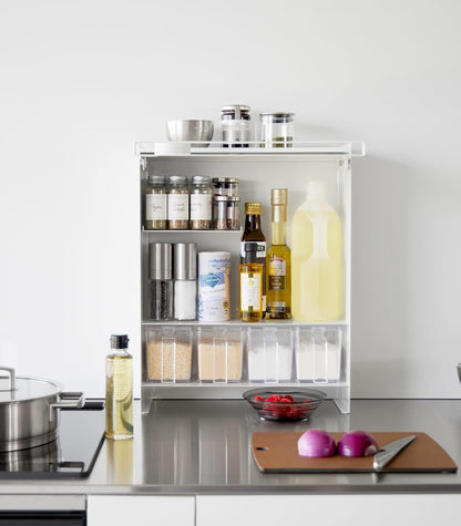Yamazaki 2009 TOWER 3~Tiered Seasoning Rack, white, Steel/POM Resin, 38 x 16.3 x 49.2 cm