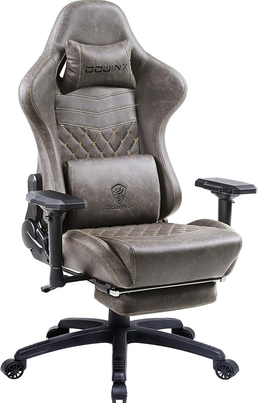 Dowinx Gaming Chair Ergonomic Racing Style Massage Lumbar Support Office Chair Computer PU Leather Retractable Footrest 4D Armrests - QUORE