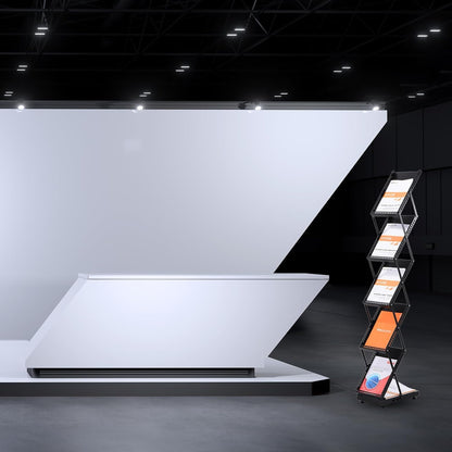 Opvouwbaar Magazine Displayrek – Tijdschriftenrek – Brochurestandaard – Catalogusrek – Literatuurrek – 5 Lagen – Met Wielen