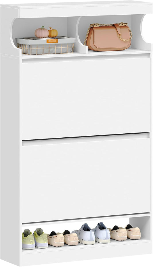 Hzuaneri Shoe Cabinet, Shoe Storage, Wooden Shoe Rack, Open Compartment, Divider Adjustable, 16-20 Pairs, Large Capacity for Hallway, Wardrobe, 2 Flaps (80B cm), White SR63203X