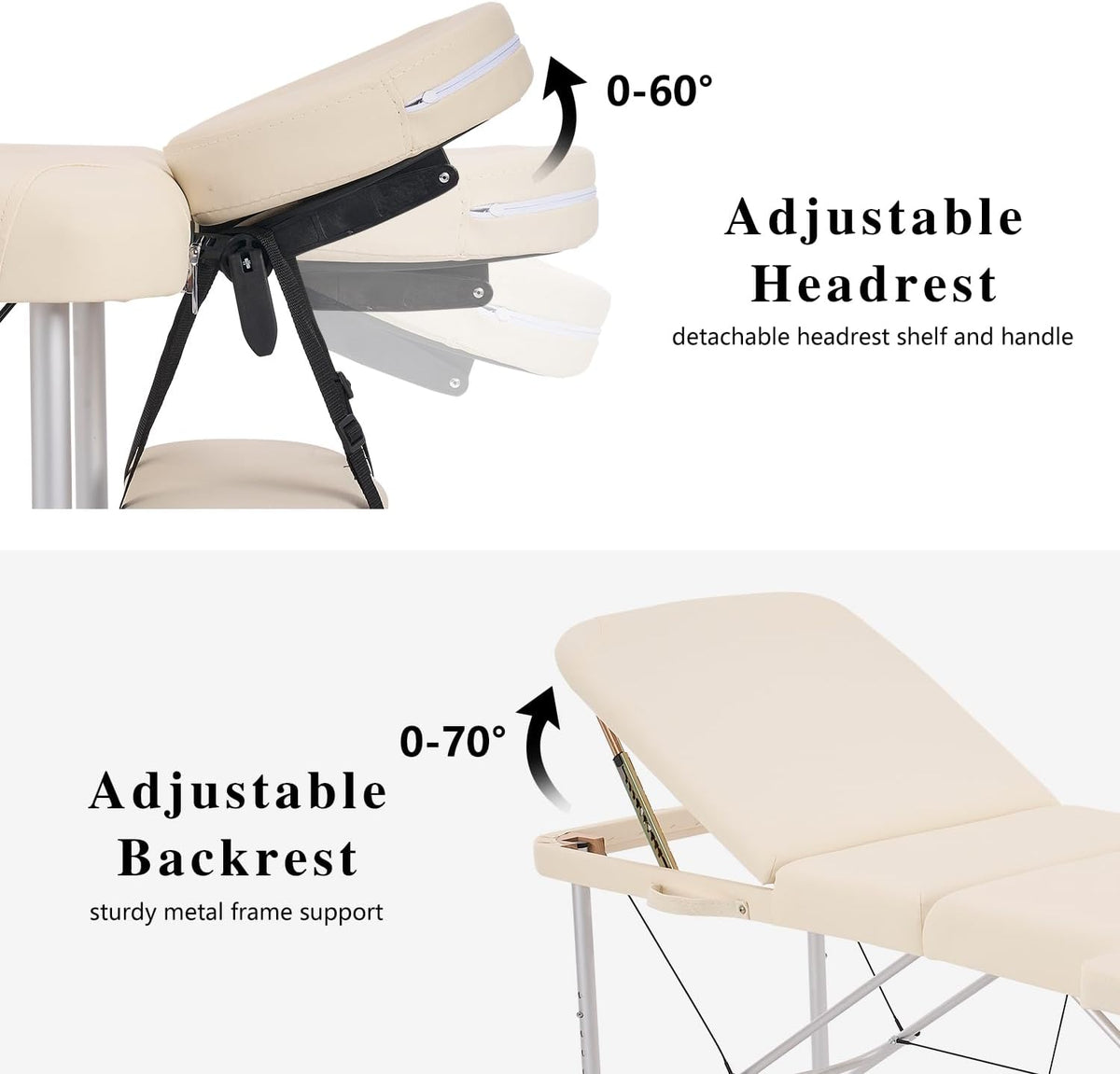 Massagetafel Beige – Behandeltafel – Massagebed – Tattootafel – Cosmetische Tafel – Opvouwbaar, Lichtgewicht Aluminium