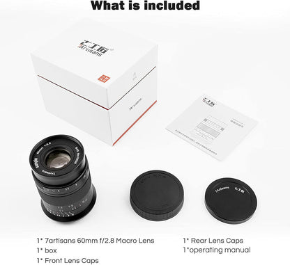 7artisans 60mm F2.8 II V2.0 APS-C macrolens, compatibel met Fuji X-mount camera's Camera's X-A1 X-A10 X-A2 X-A3 A-AT X-M1 XM2 X-T1 X-T3 X -T10 X-T2 X-T20 X-T30 X-Pro1 X-Pro2 X-E1 X-E2 E-E2s X-E3