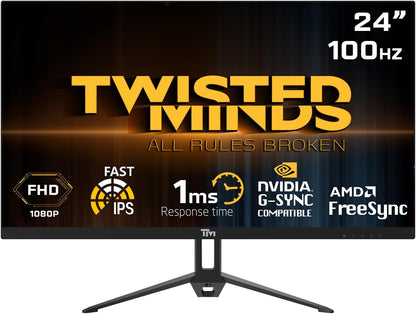 Twisted Minds 24-inch scherm Snelle IPS-gamingmonitor - 1920 x 1080 FHD-resolutie, 100 Hz vernieuwingsfrequentie, 16:9 beeldverhouding, 1 ms reactietijd - zwart (TM24FHD100IPS)