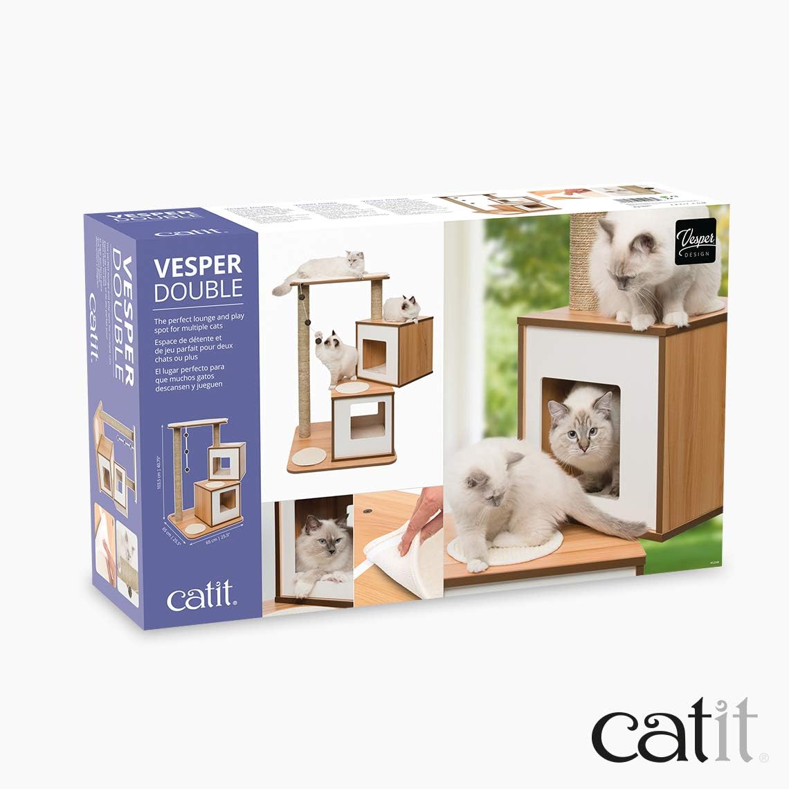 Kattenmeubel – Kattenhuis – Krabpaal – Kattenkubus – Krabmeubel – Dubbele Cubes Met Platform – Natuurlijke Zeegras Krabpalen – Verwijderbare Kussens Met Geheugenfoam