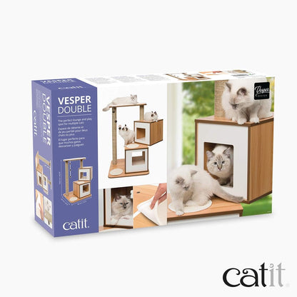 Kattenmeubel – Kattenhuis – Krabpaal – Kattenkubus – Krabmeubel – Dubbele Cubes Met Platform – Natuurlijke Zeegras Krabpalen – Verwijderbare Kussens Met Geheugenfoam