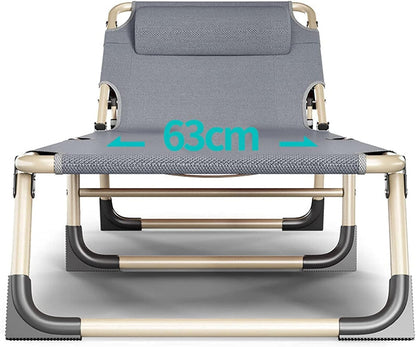 Folding Chair Outdoor Folding Sun Loungers Adult Camping Bed, Can Lie Flat Office Lounge Chairs, Garden Chairs Armchair (Color : Chair+Grey Cotton Pad) - QUORE