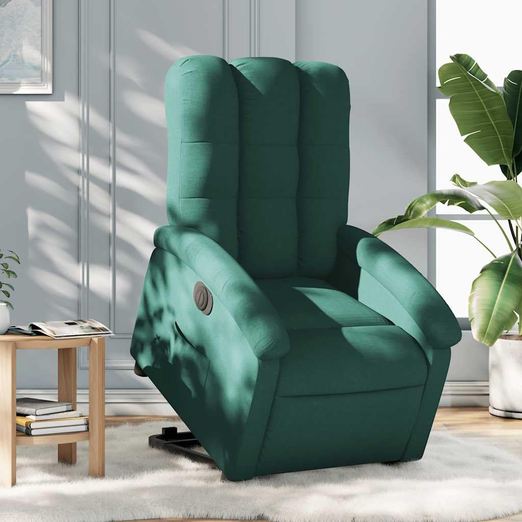 Relaxstoel – Elektrische Relaxstoel – Opstahulp Stoel – Tv-Stoel – Ligstoel – Donkergroene Stof – Elektrisch Kantelsysteem – Max 135° Ligfunctie