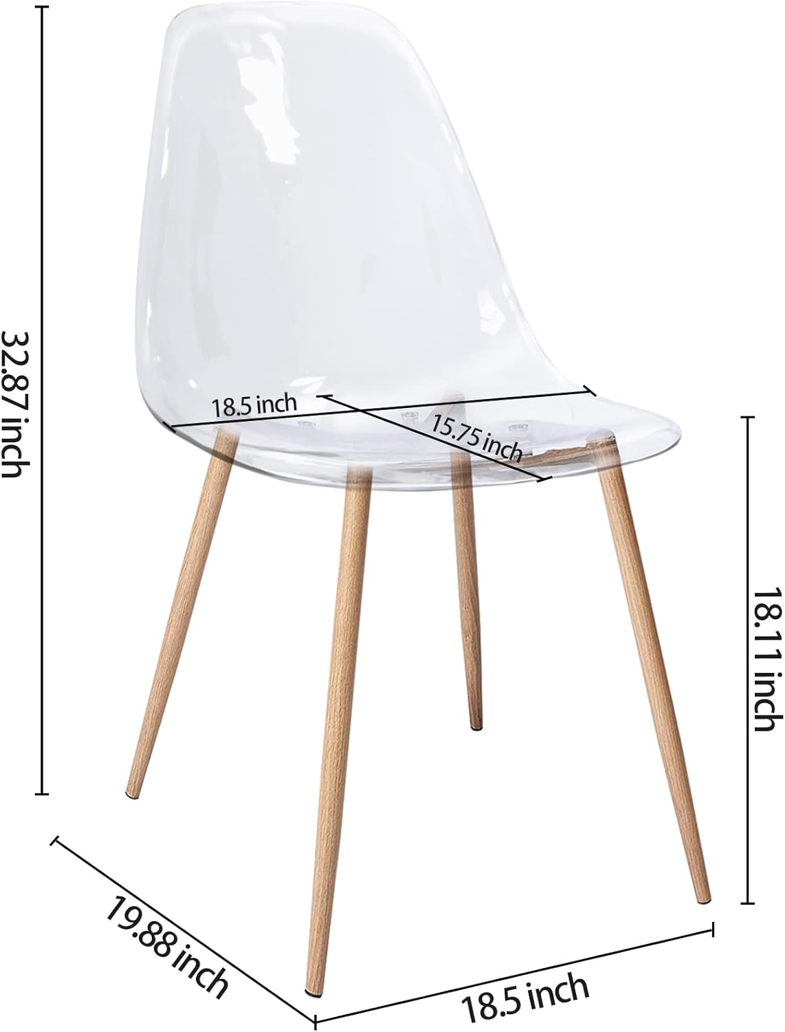 CangLong Acryl Ghost Crystal Clear Zitting, Moderne Plastic Shell Accent Zijstoelen voor Keuken, Dineren, Wonen, Gasten, Slaapkamer, Set van 4