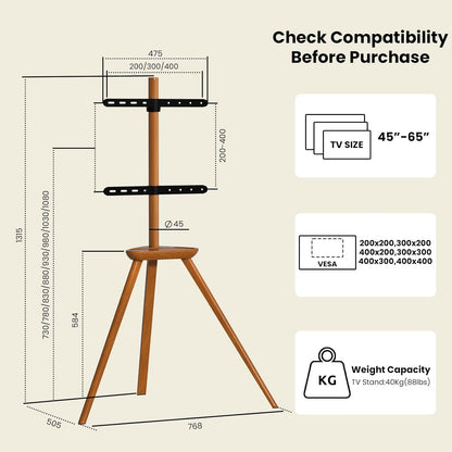 TV-Standaard Hout – TV-Statief – Televisiestandaard – TV-Ezel – Tripod TV-Standaard – In Hoogte Verstelbaar – 45° Draaibaar