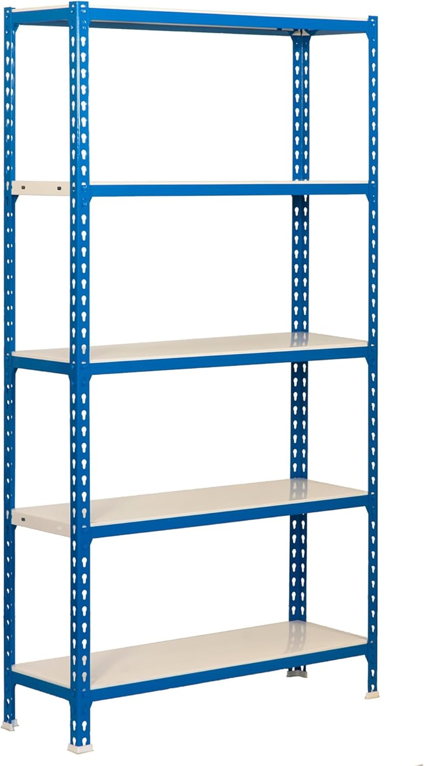 Simon Rack Stellingkast Metaal, 2000x1000x500 mm, Buigpunt 180, 5 Verstelbare Niveaus, Metalen Planken, Robuust Opslagrek voor Garage, Kelder en Werkplaats, Blauw/Wit – SimonClick