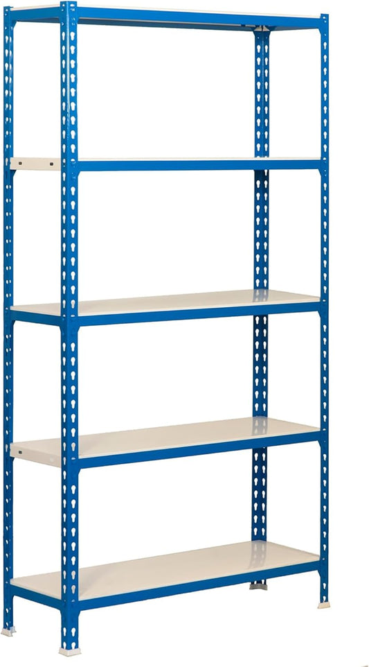 Simon Rack Stellingkast Metaal, 2000x1000x500 mm, Buigpunt 180, 5 Verstelbare Niveaus, Metalen Planken, Robuust Opslagrek voor Garage, Kelder en Werkplaats, Blauw/Wit – SimonClick