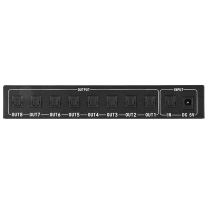 FT18 Digitale Optische Splitter 1 in 8 uit, SPDIF Toslink Glasvezel Audiosplitter voor Cd-speler, Dvd-speler, Ontvanger, Ondersteuning LPCM2.0 DTS AC3, Plug (EU-stekker)