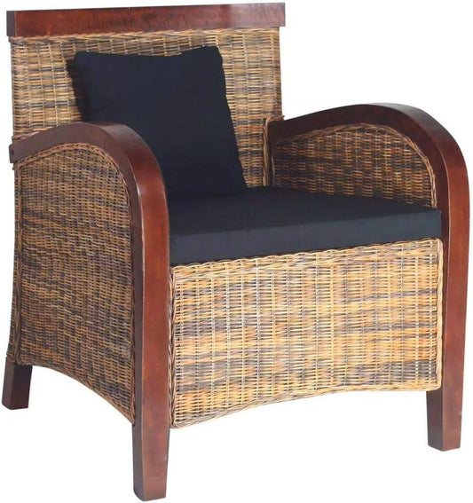 Tidyard Natural Rattan, Hand Braided Mango Wood Garden Chair Rattan Outdoor Rattan Chair Rattan Chair Rattan Lounge Chair Rattan 69 x 66 x 79 cm - QUORE