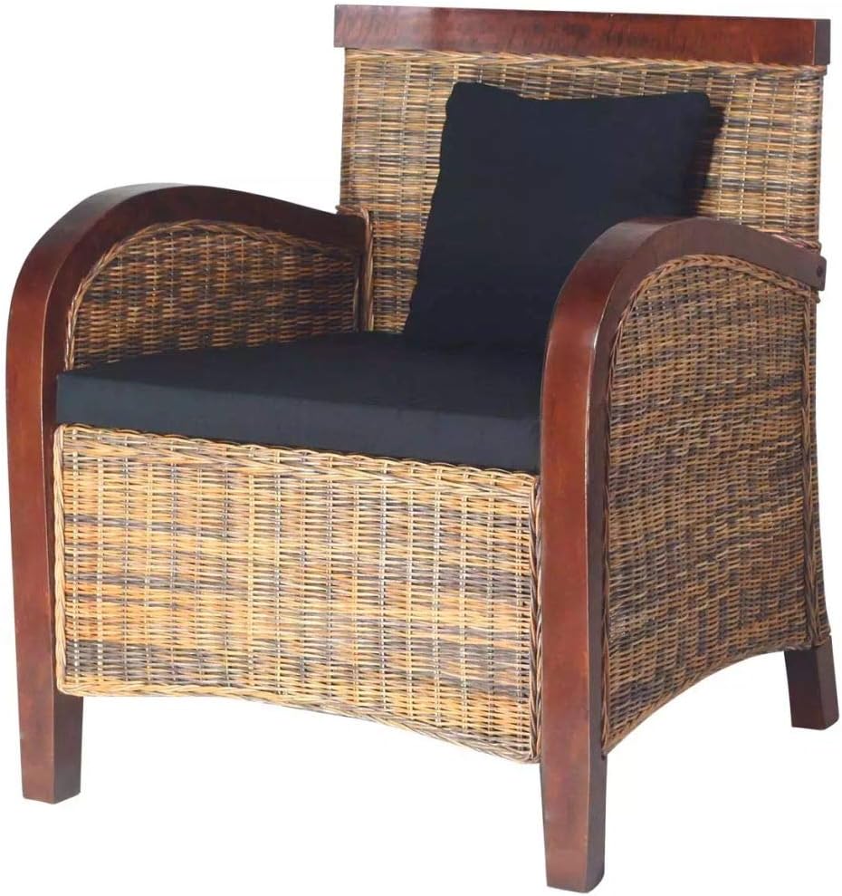 Tidyard Natural Rattan, Hand Braided Mango Wood Garden Chair Rattan Outdoor Rattan Chair Rattan Chair Rattan Lounge Chair Rattan 69 x 66 x 79 cm - QUORE