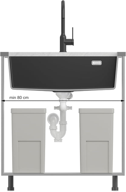 Quadron Gan 110 Enkele wastafel keukenspoelbak granieten keuken| afmetingen 70 x 37 x 23,5 cm Kleur: Pure Carbon | LOGAN 110 enkele wastafel keukenspoelbak | granieten spoelbak | inbouwspoelbak
