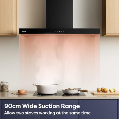 CIARRA CBCB9102 A+++ Afzuigkap 90cm 650 m³/h - Touch Control en Wifi - 4 Snelheden met Booster,afvoerstand en recirculatie afzuigkap met koolstoffilter CBCF003 - Roestvrij Staal