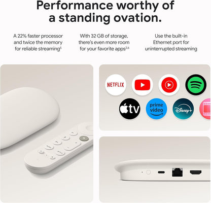 Google TV Streamer 4K – ontspannen entertainment door snelle streaming en afstandsbediening met spraakzoeken – films, series, live-uitzendingen en Netflix in 4K HDR – 32 GB opslagruimte – Porselein
