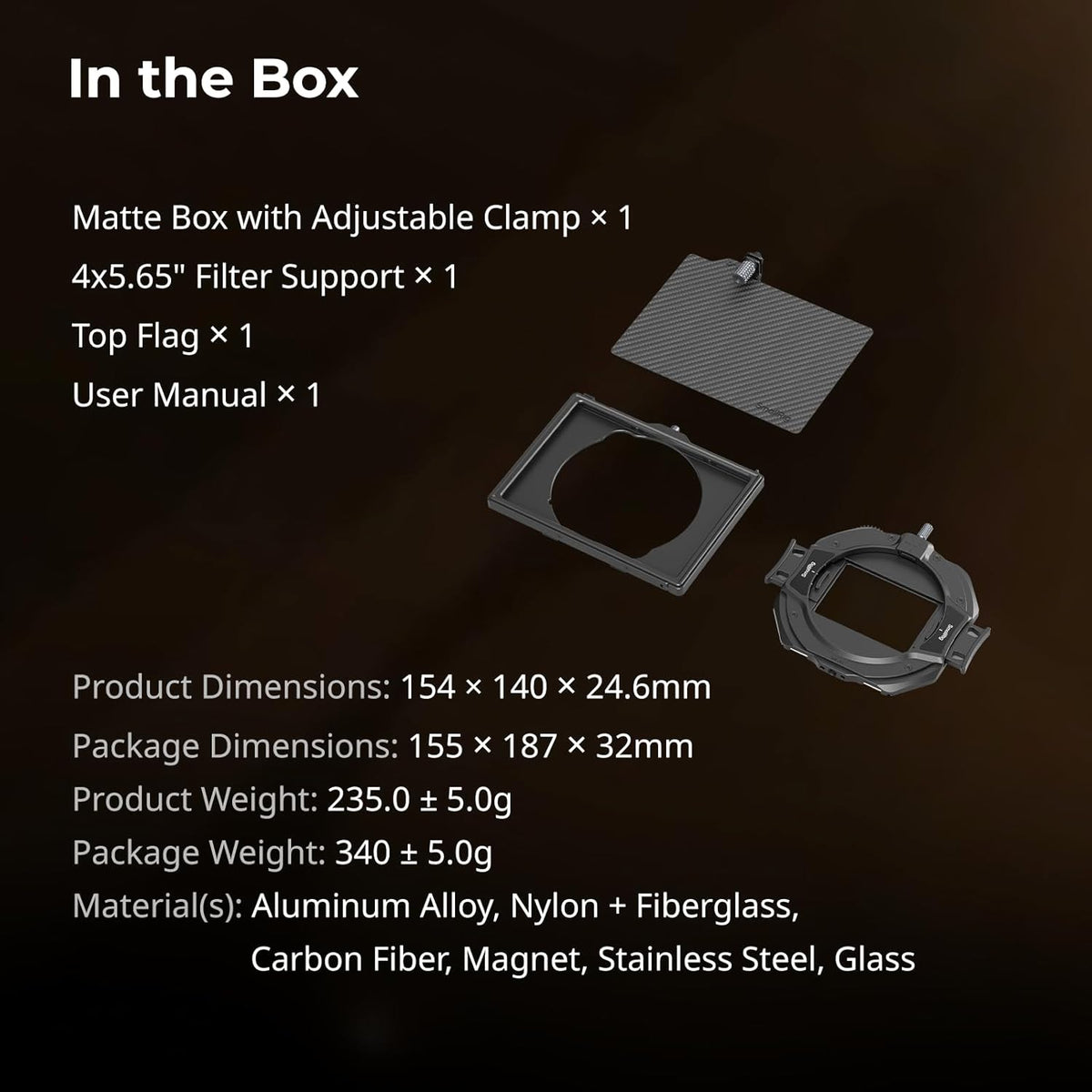 SMALLRIG Matte Box (LITE) Snelontgrendeling met Verstelbare Klem van 67 mm - 82 mm (2,6-3,2 inch), Geen Vignettering Compact Ontwerp met 4 x 5,65" Filterframe, voor DSLR Spiegelloze Camera - 4409