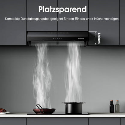 GASLAND UC60BS Afzuigkap met dubbele motor, 60 cm circulatie, stille afzuigkappen, 333 m³/h, 3 standen, Touch Control, onderbouwkap, zwart metaal met actieve koolfilter