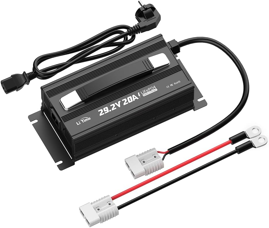 LiTime 29,2V 20A LiFePO4 Lithium Batterijlader, Opzetbare LiFePO4 Acculader met Koelventilator en Meerdere Veiligheidsbeveiligingen, Li-ion Acculader is Ontworpen voor het Opladen van LiFePO4-accu's