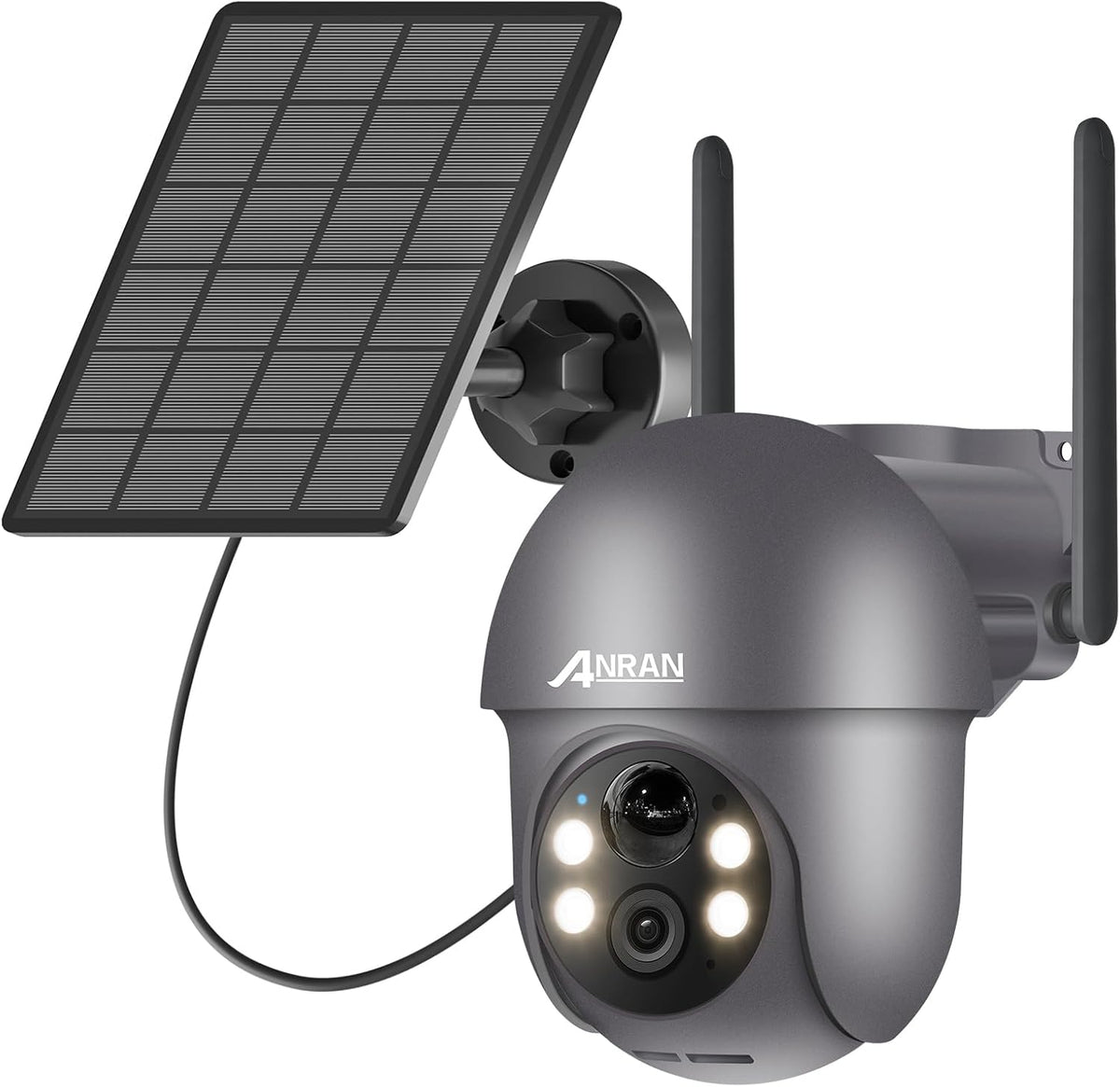 ANRAN 2K HD Bewakingscamera Batterij Buiten Wi-Fi, 360 Graden Draaibare Draadloze Bewakingscamera met Zonnepaneel, PIR Bewegingsdetector met Overstromingslicht, 2-Weg Audio, Nachtzicht, Q01 Grijs