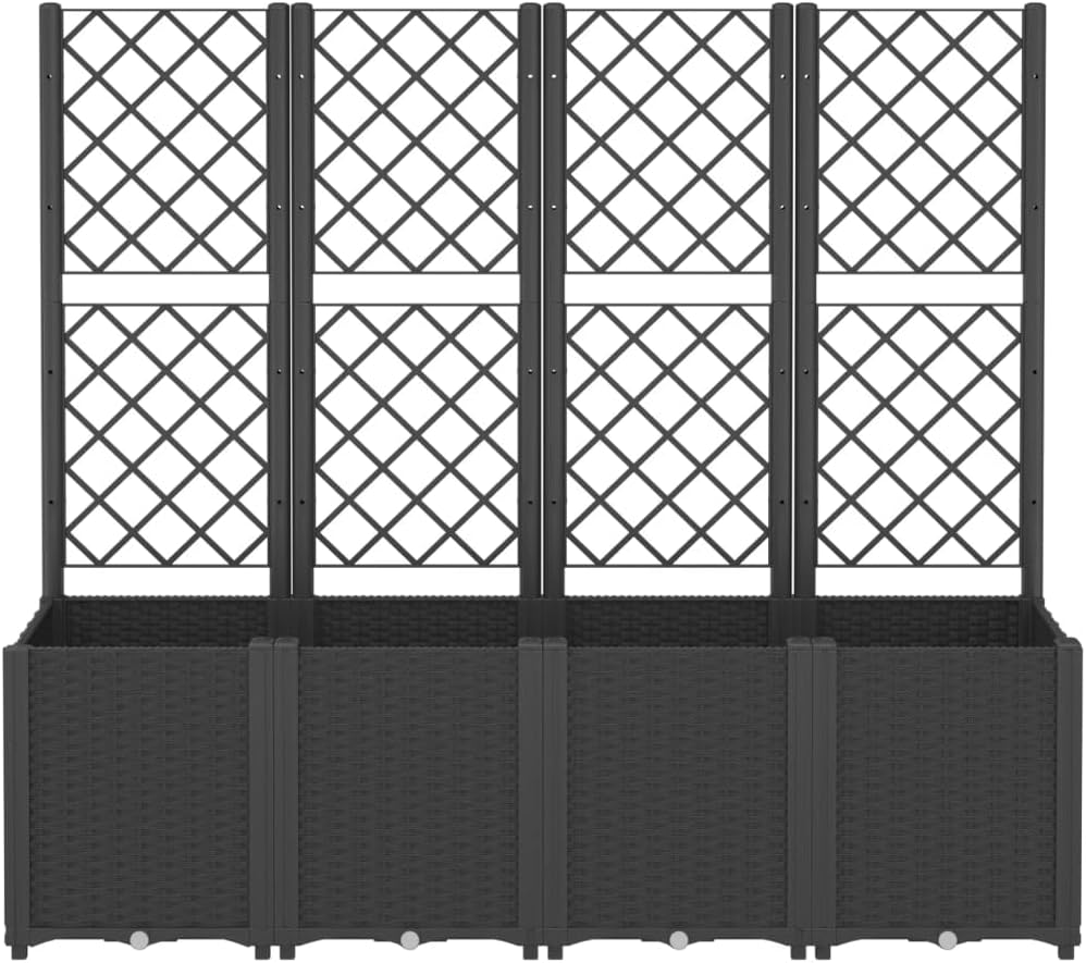 Planter with Trine Grate, Black, 160 x 40 x 140 cm, PP Plant Bed, Raised Planter for Vegetables, Flowers and Succulents, Garden Bed, Planter for Garden, Patio - QUORE