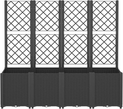 Planter with Trine Grate, Black, 160 x 40 x 140 cm, PP Plant Bed, Raised Planter for Vegetables, Flowers and Succulents, Garden Bed, Planter for Garden, Patio - QUORE