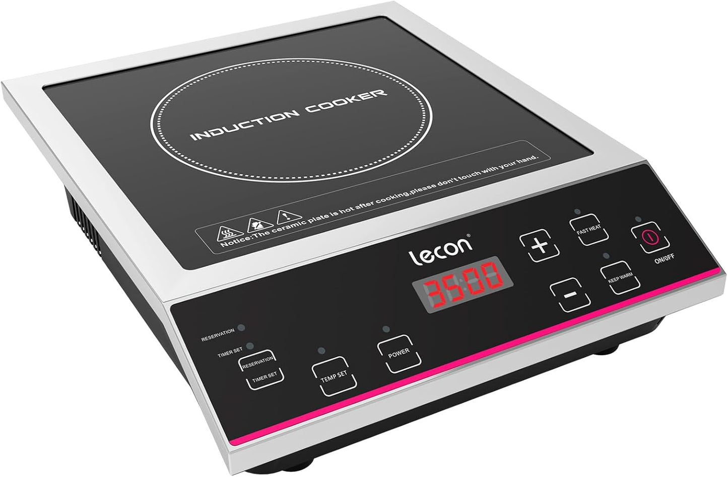 Lecon Inductiekookplaat, 3500 W, met timer, isolatie, 50 kg drukvermogen, roestvrijstalen behuizing, temperatuurregeling