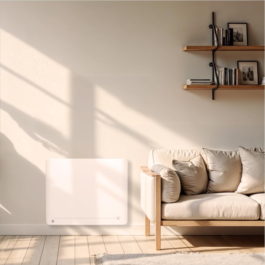 BESTHERM - 1500 W plug & play keramische droge inertie vaste elektrische radiator met Bestherm DIANE aanwezigheidsmelder horizontaal wit