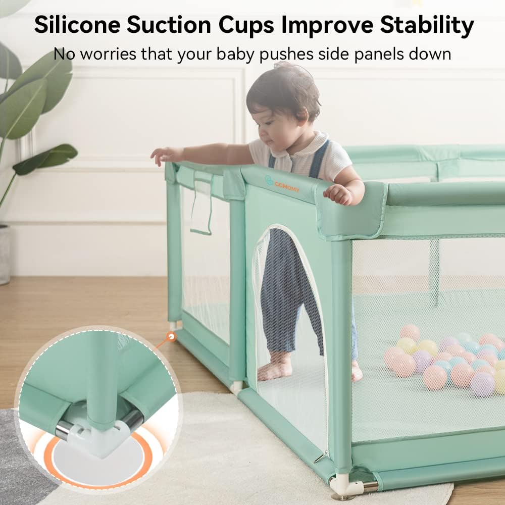 COMOMY Baby Playpen 180 x 150 x 66 cm Playpen for Babies and Toddlers, Large Playpen with Activity Centre for Children, Indoor & Outdoor, Playground with Non-Slip Bottom, Breathable Mesh (Green) - QUORE