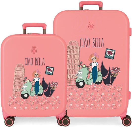 Enso Ciao Bella ABS kinderbagage, TSA-sluiting, dubbele wielen, verschillende kleuren en maten, Roze, Eén maat, Koffer Set