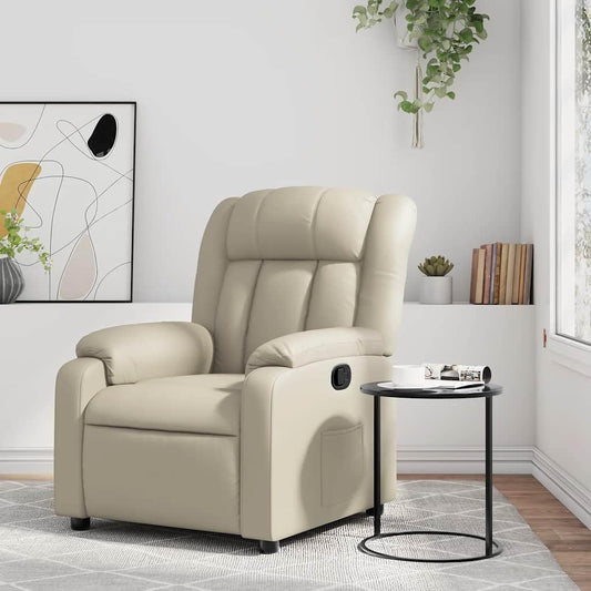Relaxstoel crème kunstleer TV fauteuil met ligfunctie, enkele ligstoel relaxstoel voor woonkamer, slaapkamer handmatig kantelsysteem MA8 - QUORE