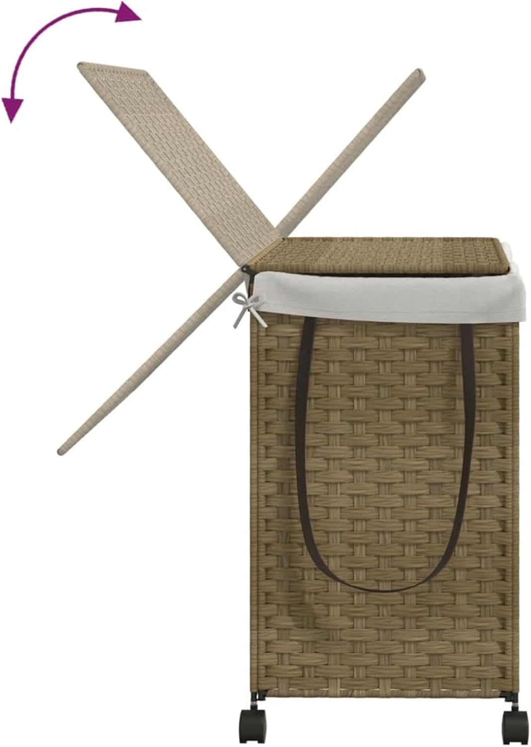 Gecheer Laundry Basket with Wheels, 60 x 35 x 60.5 cm, Rattan, Laundry Basket, Laundry Basket, Laundry Basket for Baby Clothing, Bed Linen, Shoes 372039 - QUORE