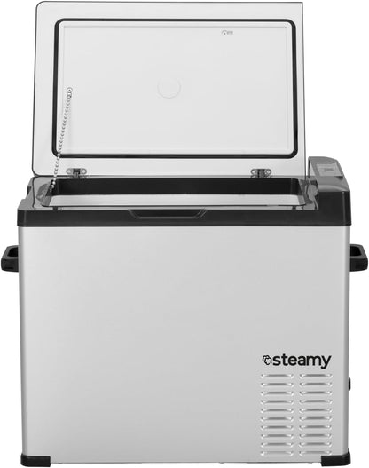 Steamy-E Single Zone 50, Elektrische Compressor Koelbox, 44 Liter, Zilver, 12V/230V, voor vriezen en koelen van -20 tot +20, ideaal voor op de camping
