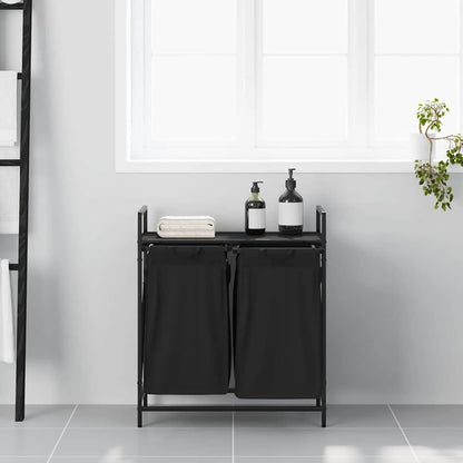 Gecheer Laundry basket 2 compartments with shelf black oak look, laundry basket laundry basket laundry basket for baby clothes bedding shoes 859065 - QUORE